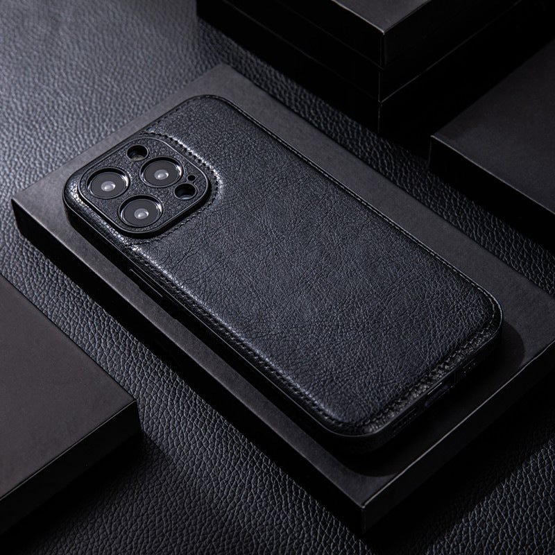 Apple 15promax mobile phone case high-end leather suitable for iPhone14 high-end 13 anti-fall leather grain 12 leather case