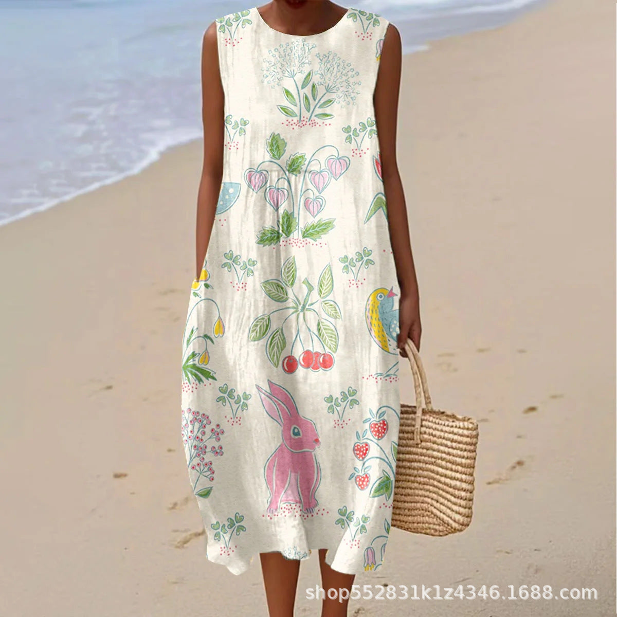 2025 European and American spring and summer new sleeveless casual printed temperament long dress slim small fresh casual dress