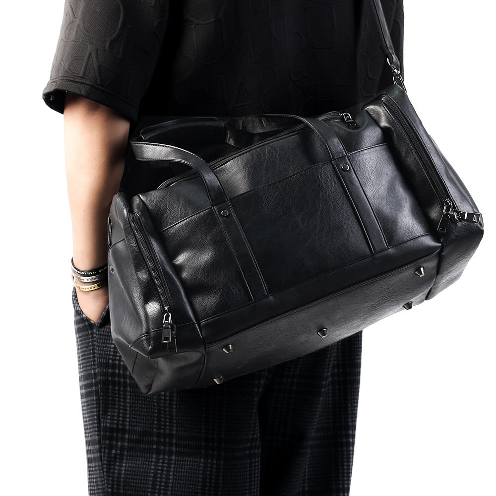 New travel bag men's leather handbag sports fitness shoulder bag retro trend luggage bag boarding bag men