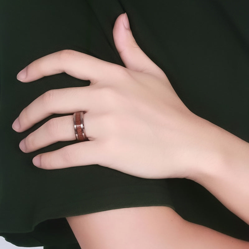 Manufacturers spot wholesale fashion inlaid wood veneer width 6/8mm unisex couple wood grain tungsten steel ring foreign trade