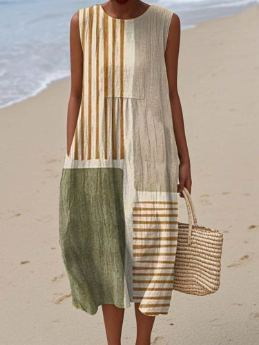2025 European and American spring and summer new sleeveless casual printed temperament long dress slim small fresh casual dress