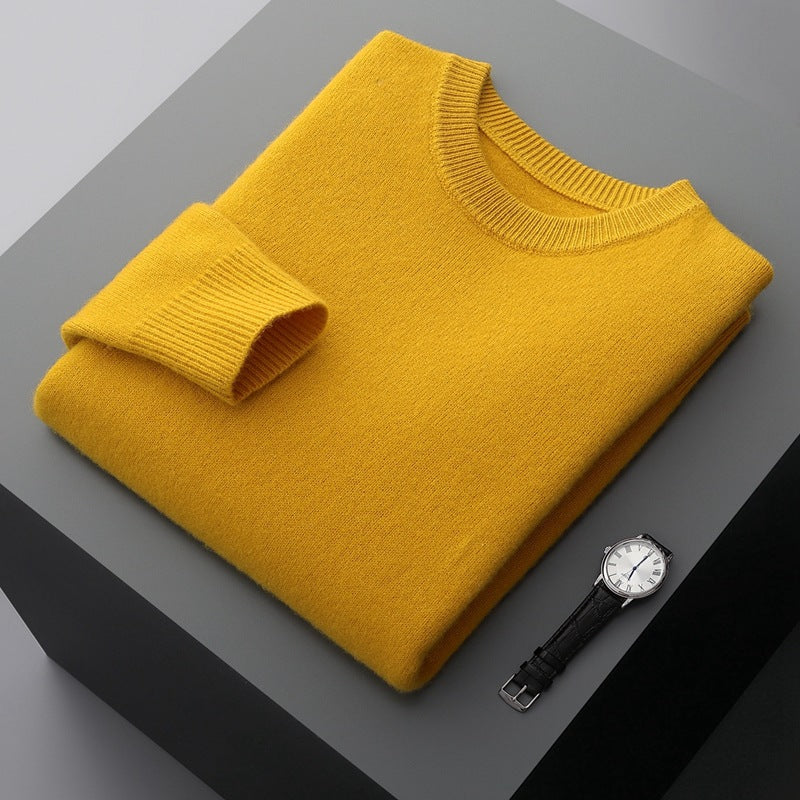 Autumn and winter round neck wool sweater men's 100% pure wool thick pullover sweater loose casual solid color knitted bottoming shirt
