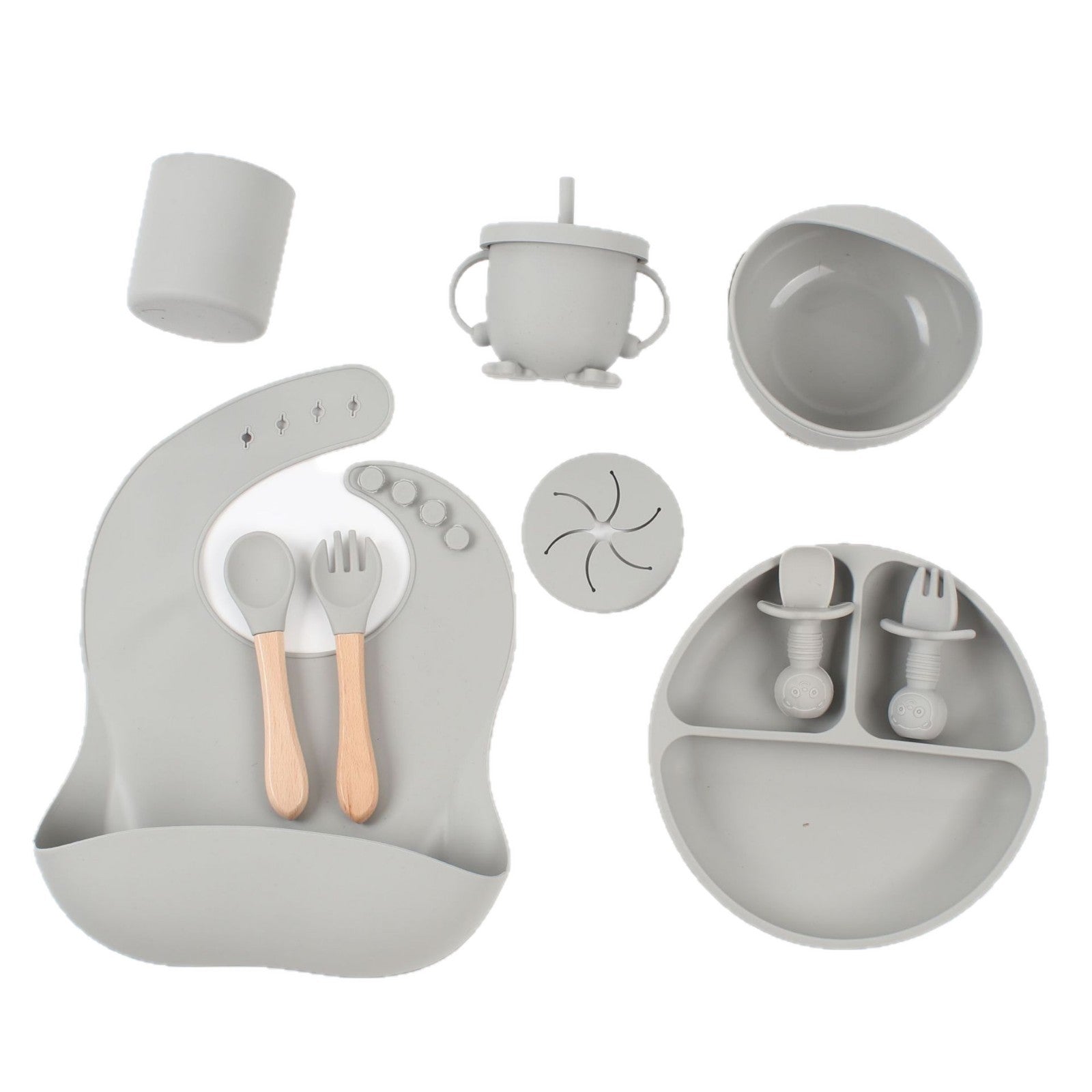 Silicone dinner plate, baby bib, baby tableware set, shatter-resistant cup feeding set, baby supplies 10-piece set