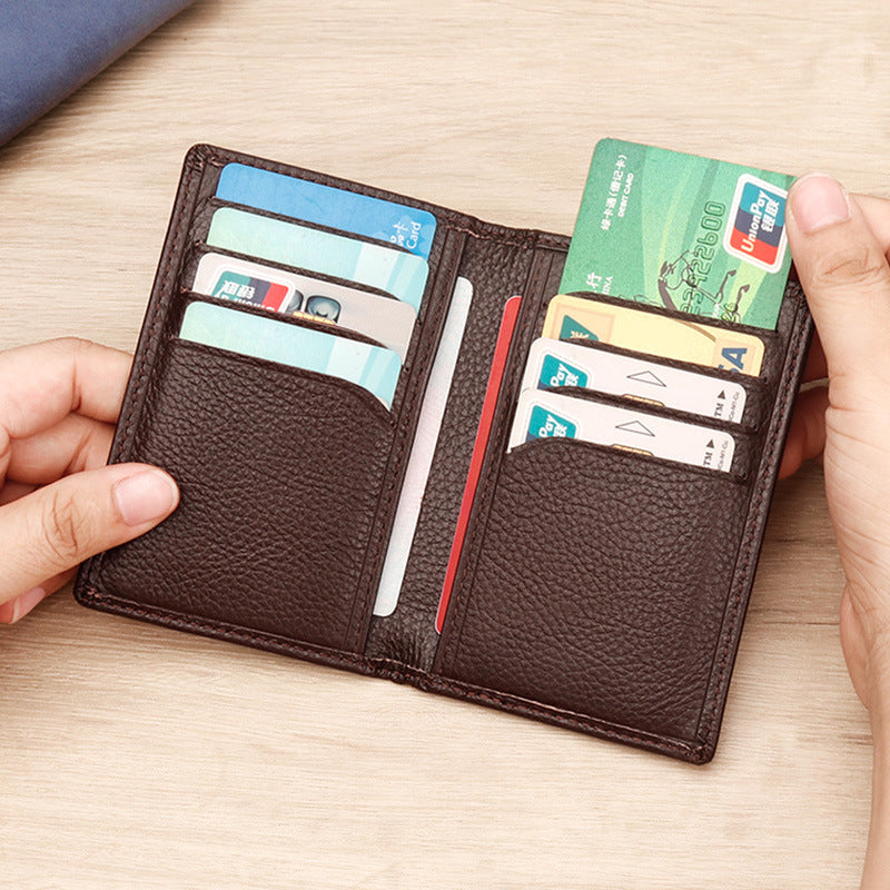 Men's genuine leather card holder custom lychee grain top layer cowhide credit card holder anti-magnetic RFID custom made 8106