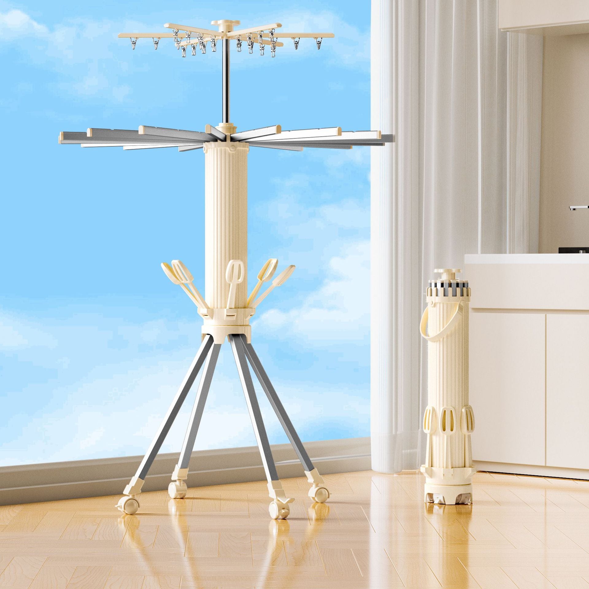 Octopus clothes rack aluminum alloy floor folding balcony home invisible movable telescopic indoor drying quilt artifact