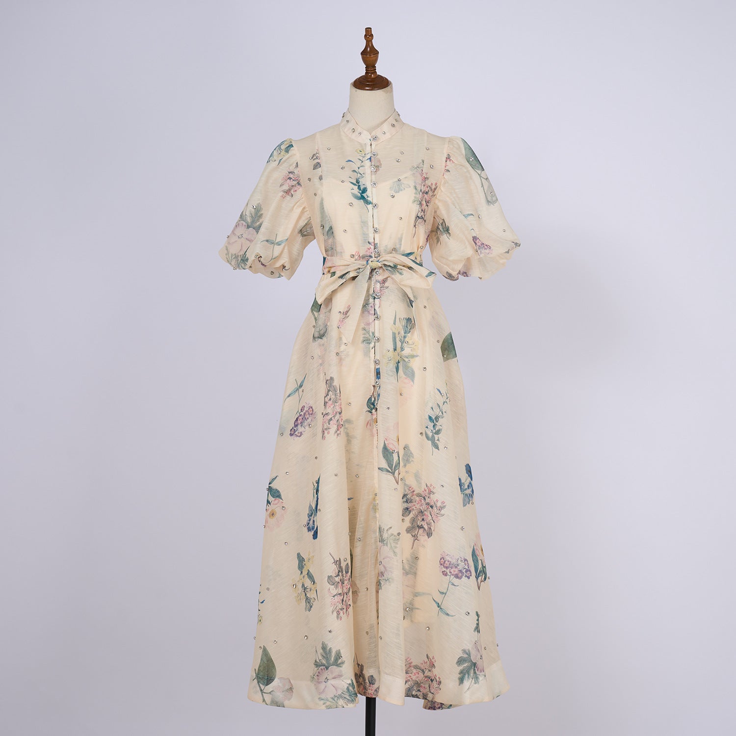 European and American cross-border summer palace style high-end design heavy-duty rhinestone short-sleeved single-breasted dress with suspenders