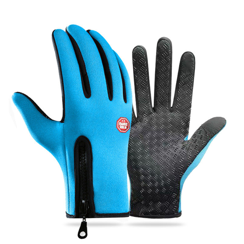 Outdoor cycling gloves, sports skiing and mountaineering gloves, autumn and winter touch screen non-slip waterproof windproof fleece warm