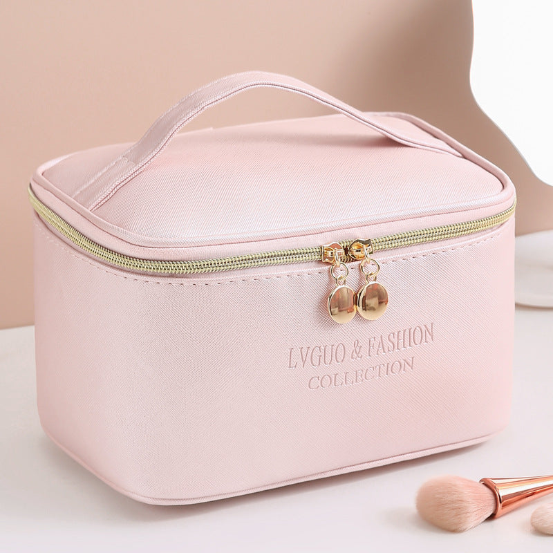 New cross-grain PU leather cosmetic bag waterproof storage toiletry bag portable multi-functional skin care storage cosmetic bag