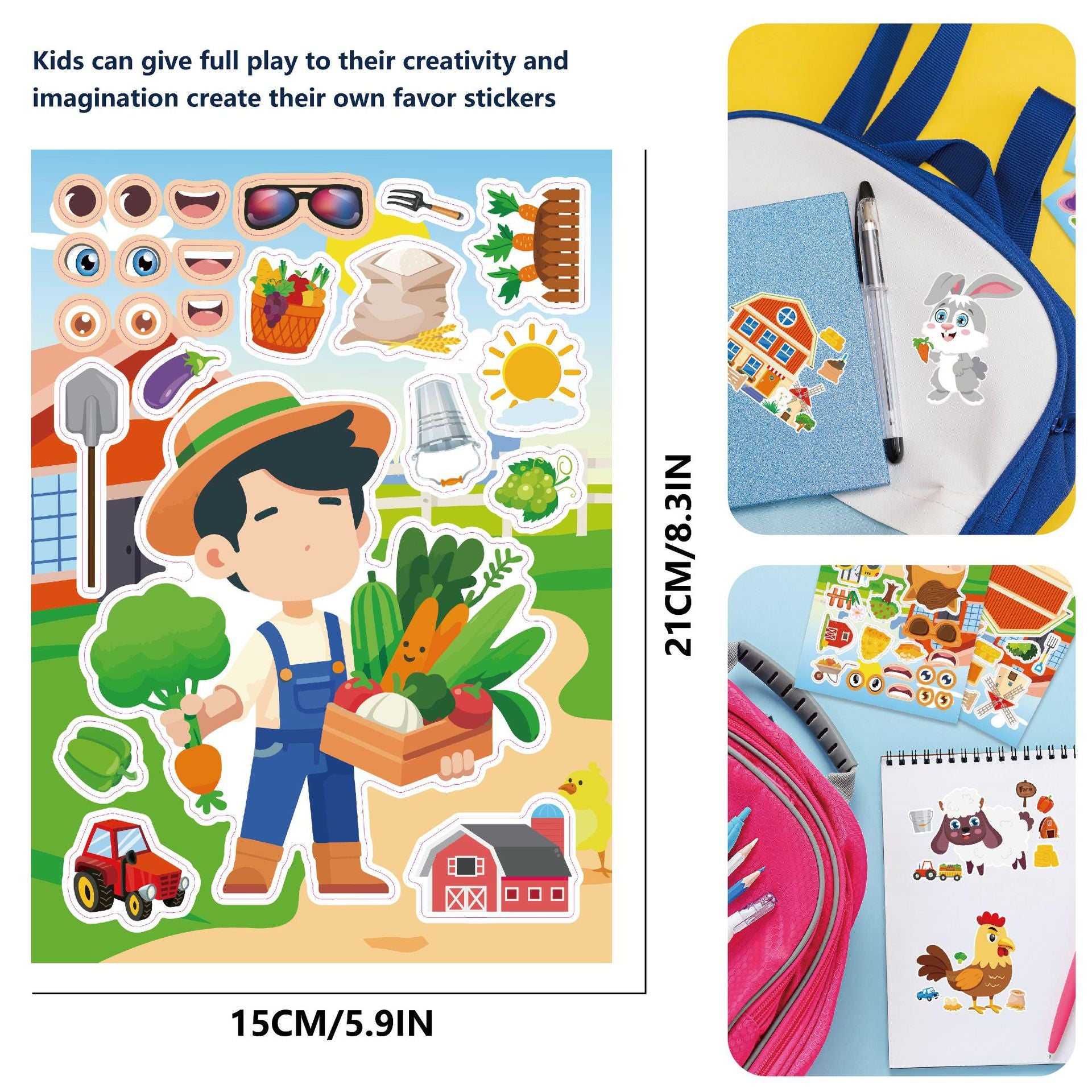 JM2406004 Farm Animals Children's Creative Cartoon Parent-Child Interactive Decorative Face Stickers DIY Stickers