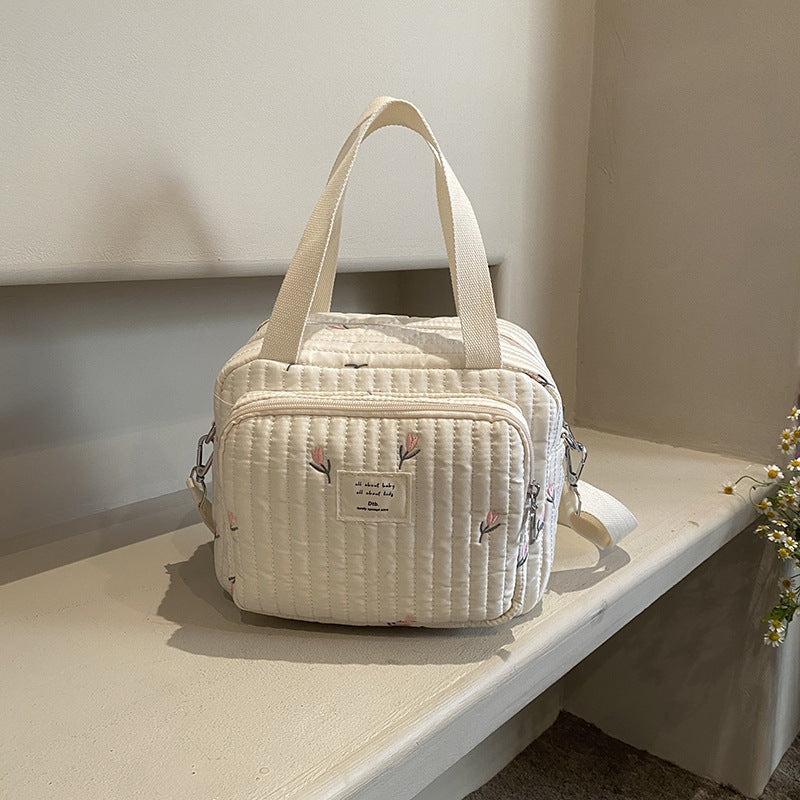 New style pure cotton embroidery mommy bag for mom to go out fashionable small fresh mommy bag outdoor travel ladies tote bag