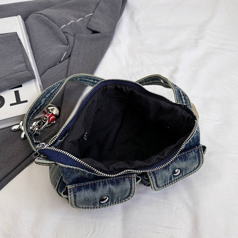 Small bag, shoulder bag, underarm bag, hot girl baguette bag, fashionable and simple commuter bag, 2025 spring new denim bag