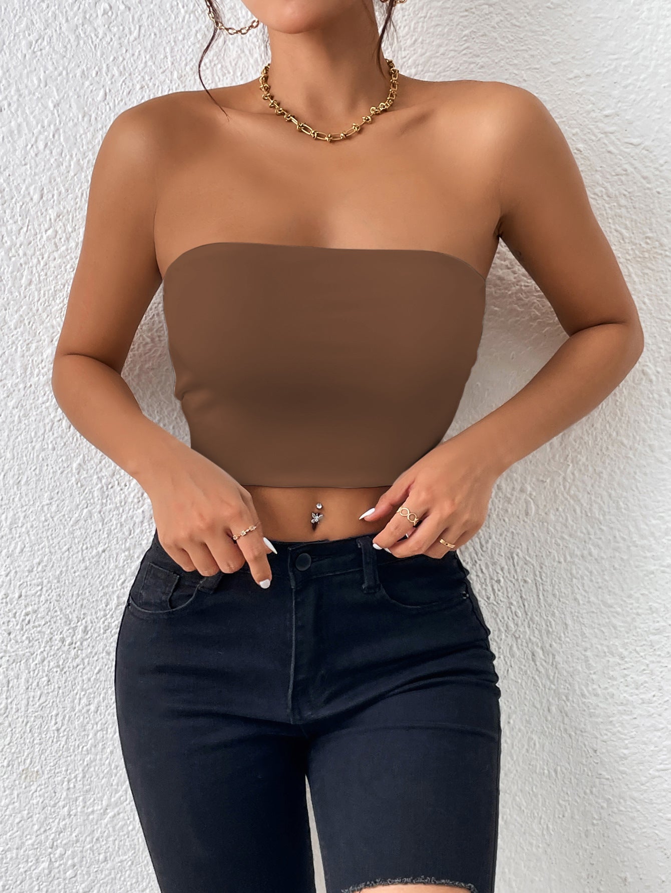 2025 hot style European and American cross-border sexy navel-baring tube top integrated suspender vest outer wear chest wrap top vest women