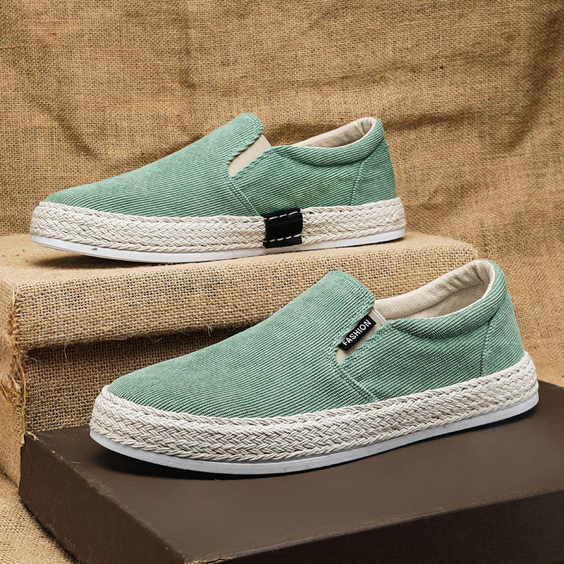 Old Beijing cloth shoes men's spring breathable casual slip-on white sneakers new men's canvas shoes