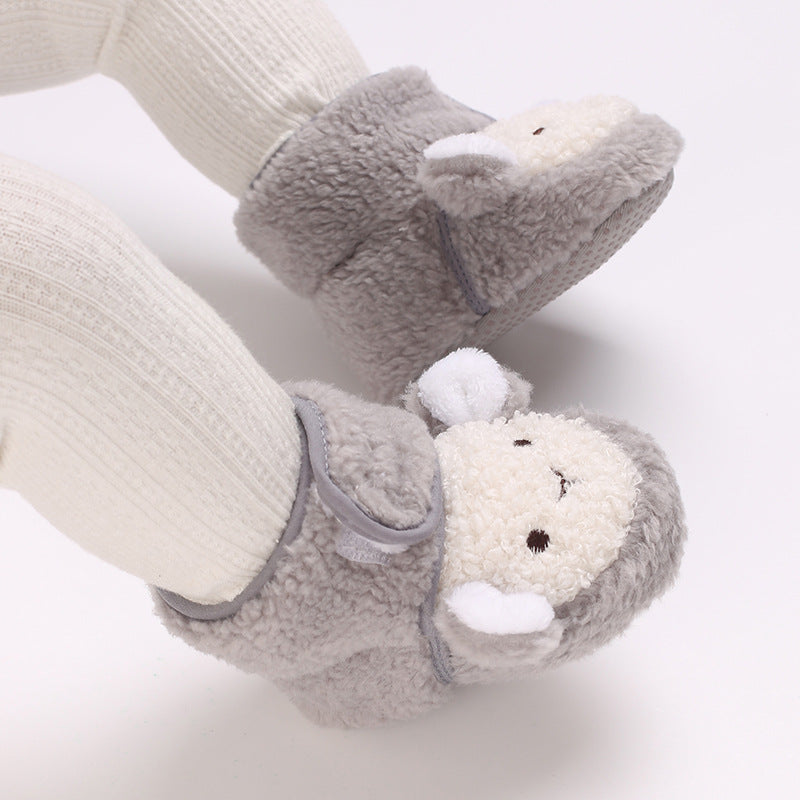 Autumn and winter 0-1 year old baby boys and girls plus velvet snow boots soft cloth sole toddler shoes