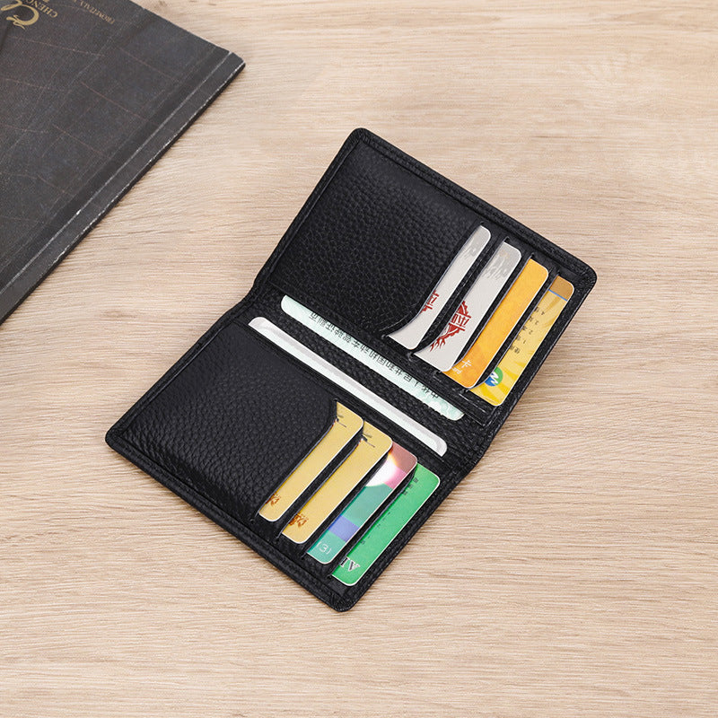Men's genuine leather card holder custom lychee grain top layer cowhide credit card holder anti-magnetic RFID custom made 8106
