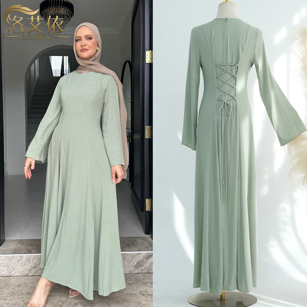 2025Loriya Dubai Turkish solid color large swing dress robe LR941