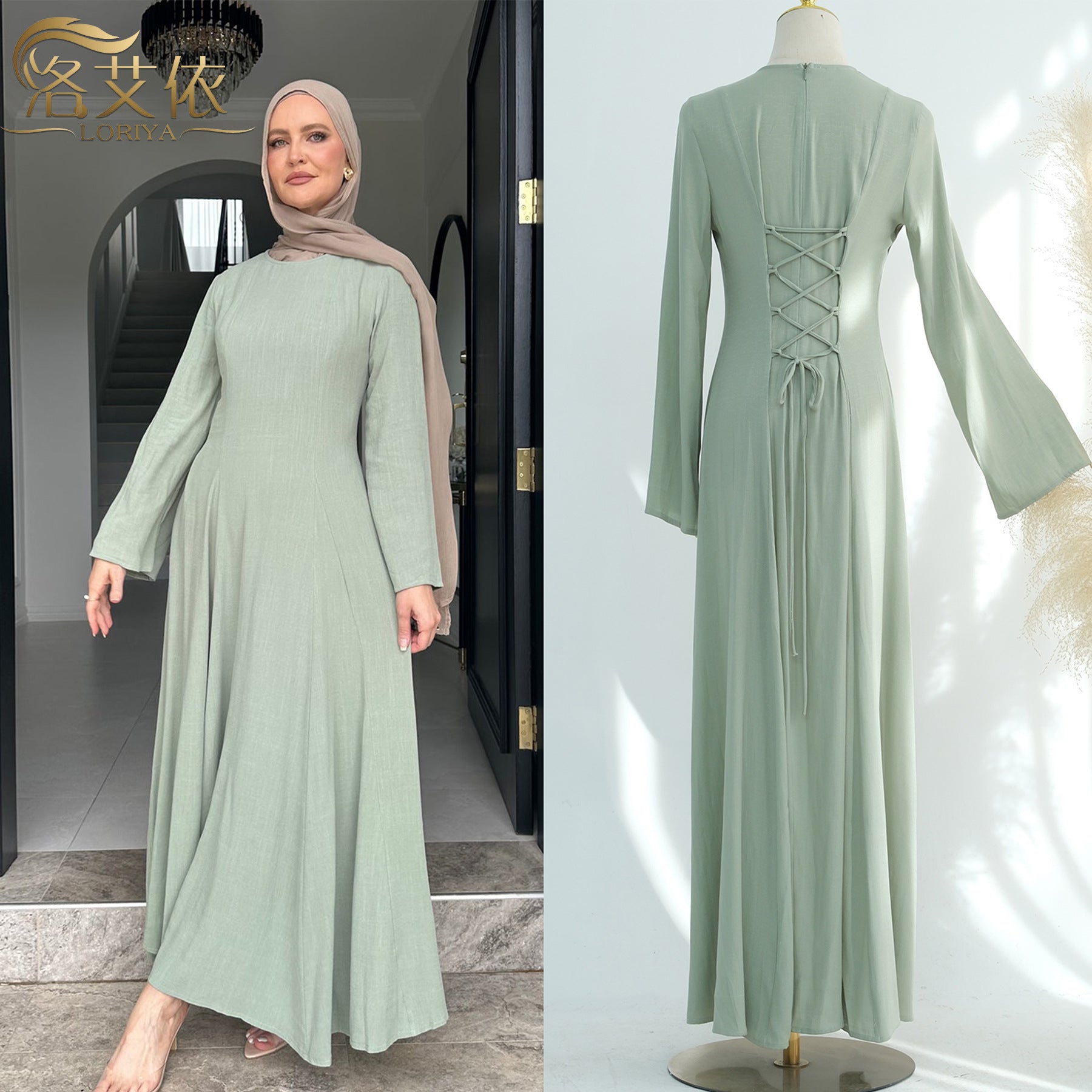 2025Loriya Dubai Turkish solid color large swing dress robe LR941