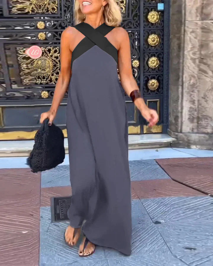 2025 summer new cross-border women's clothing AliExpress foreign trade long skirt cross sexy back dress