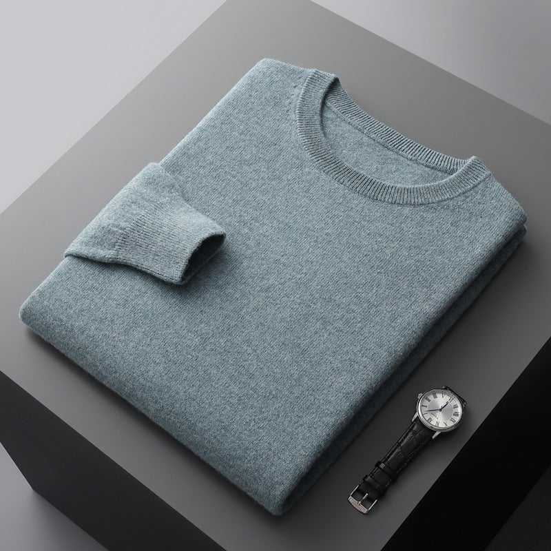 Autumn and winter new first-line ready-to-wear 100 full wool sweater men's round neck long-sleeved pullover sweater solid color knitted bottom