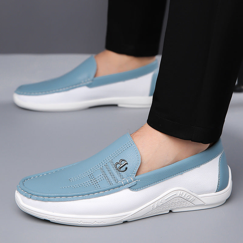 Summer leather shoes soft leather men's shoes soft sole men's business casual white shoes British fashion slip-on shoes