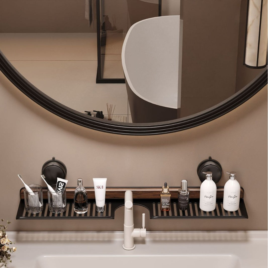 Walnut suction cup faucet rack bathroom punch-free wall-mounted bathroom wash basin sink storage rack