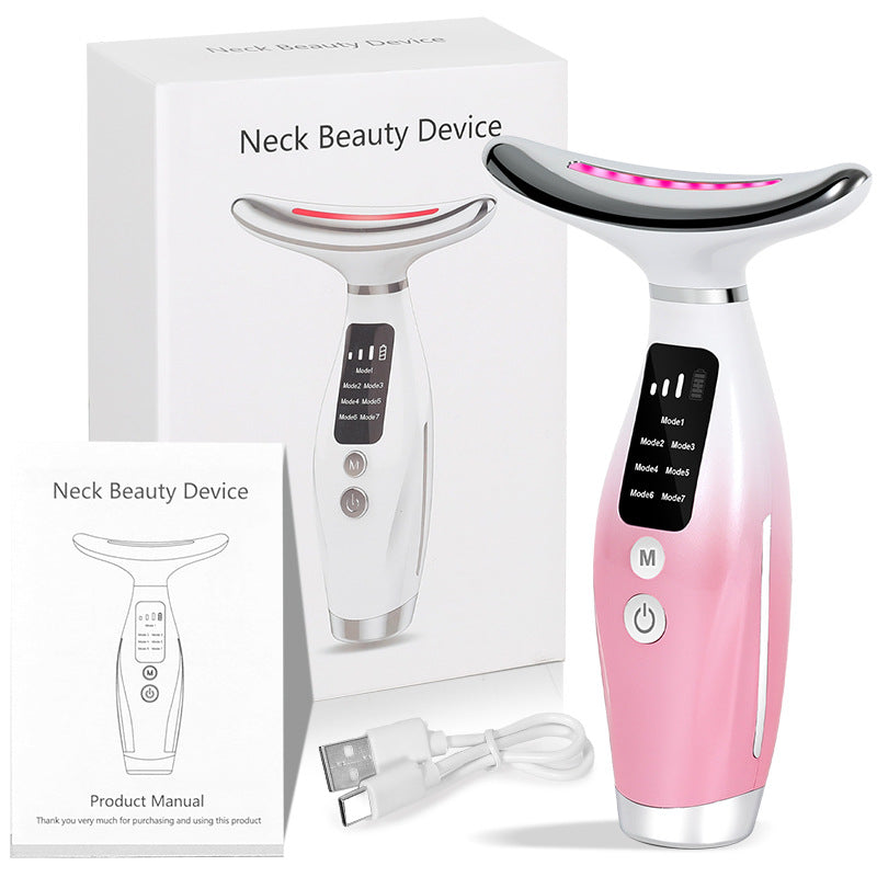 Seven-color light neck beauty instrument screen display massage rechargeable massager home hot compress neck wrinkles 7 modes anti-aging
