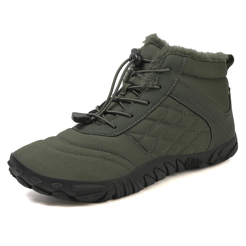 Cross-border new winter cotton boots men's casual barefoot cotton shoes women's plus velvet thickened snow boots couple warm hiking shoes