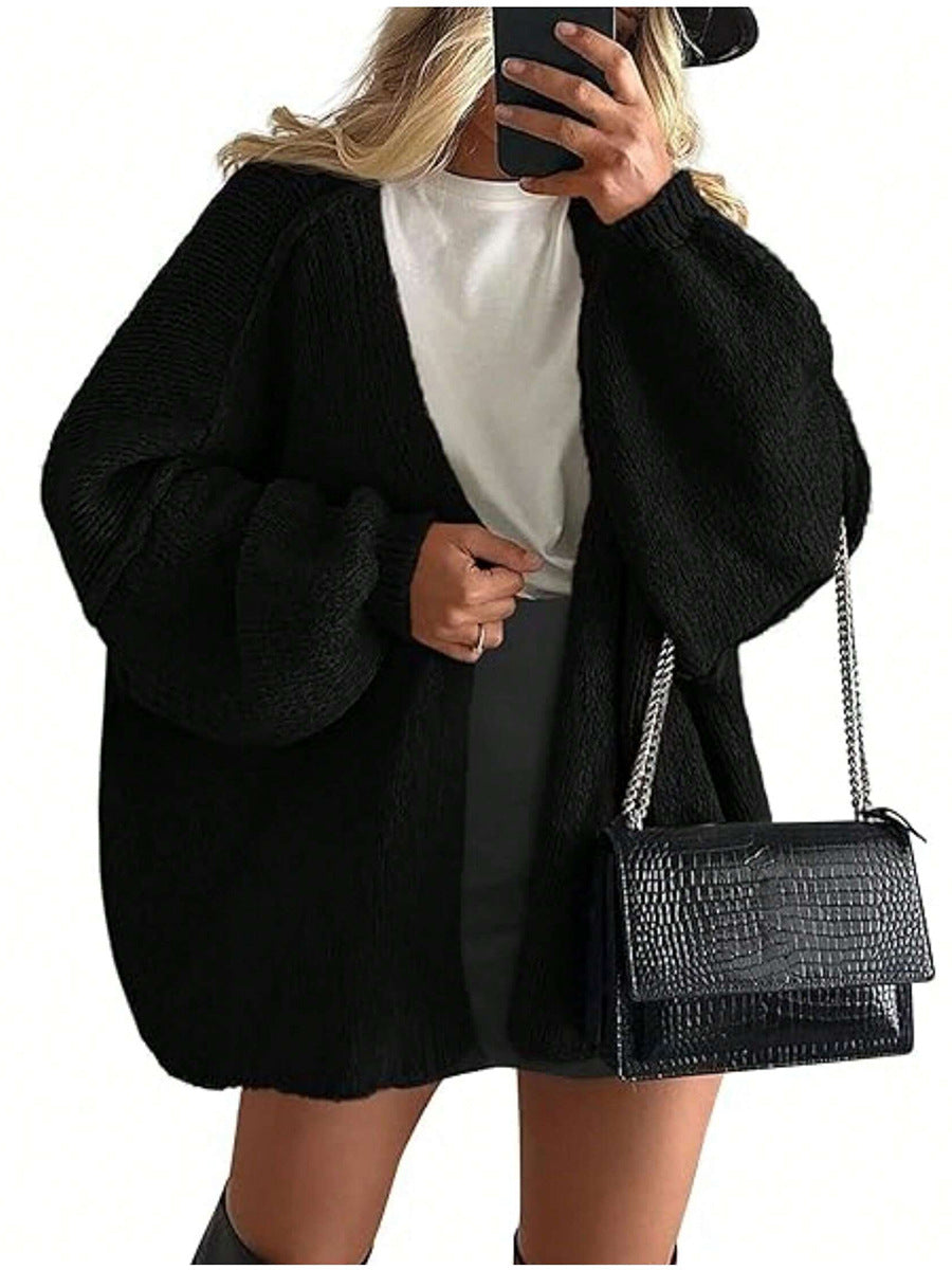 2025 Autumn and Winter New Cross-border Commuter Women's Knitted Tops European and American Casual Sweater Jackets Hot Selling Loose Cardigan