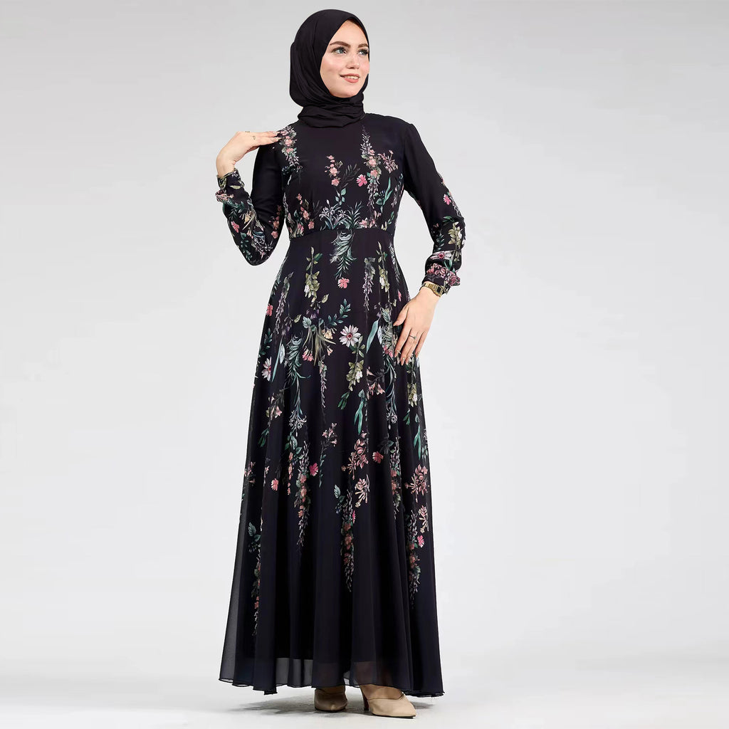 2025Loriya AliExpress European and American pure chiffon printed dress ankle-length printed long skirt LR979