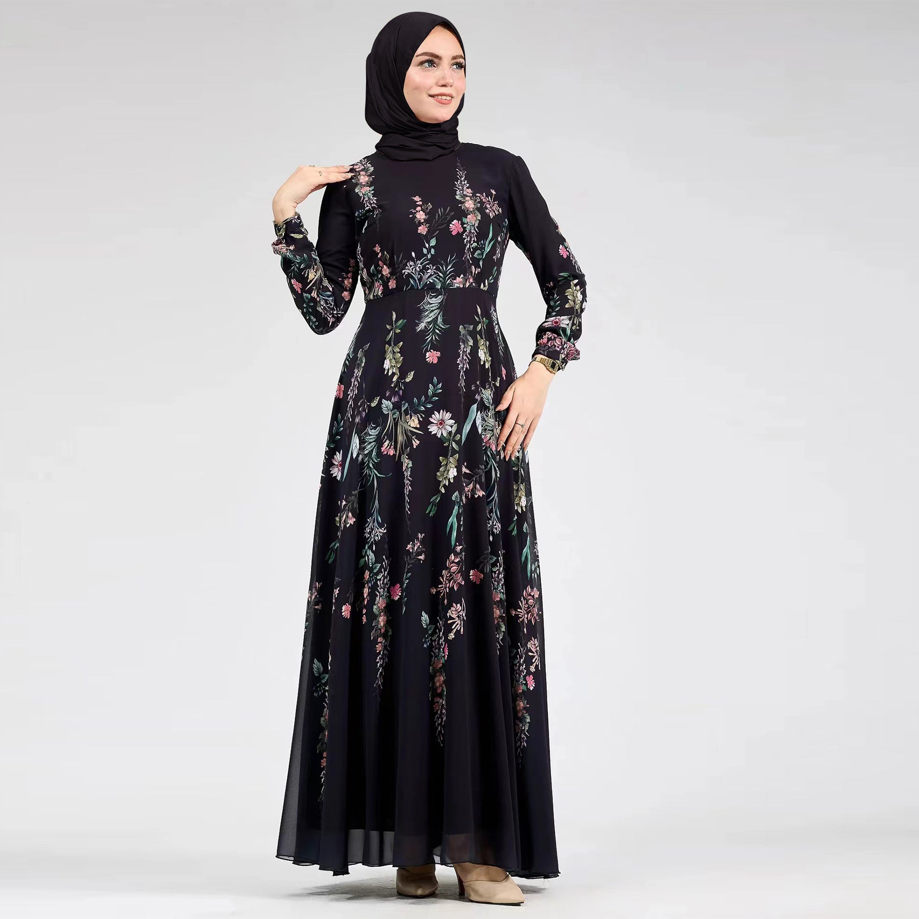 2025Loriya AliExpress European and American pure chiffon printed dress ankle-length printed long skirt LR979