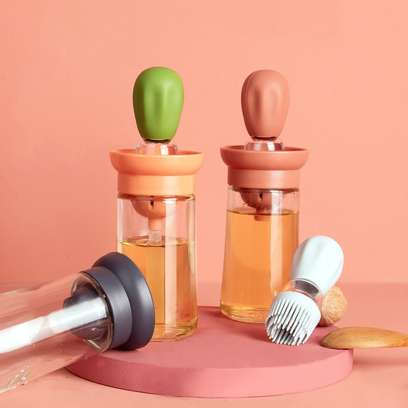 Quantitative oil bottle kitchen silicone brush glass oil bottle creative household baking brush inverted integrated oil suction bottle
