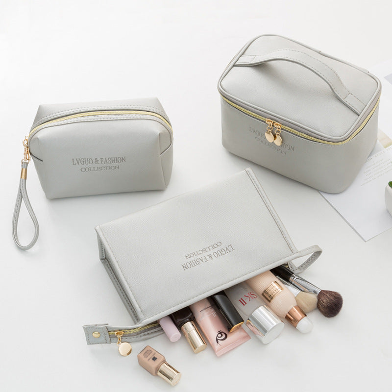 New cross-grain PU leather cosmetic bag waterproof storage toiletry bag portable multi-functional skin care storage cosmetic bag