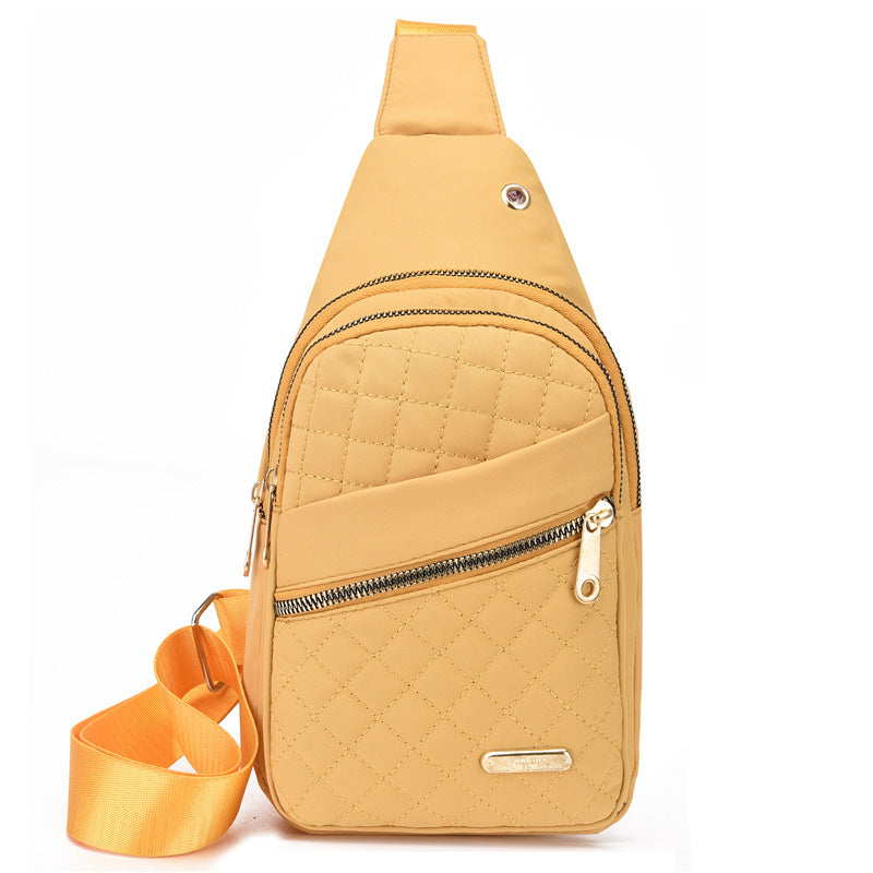 Women's chest bag simple and fashionable embroidery line diamond shoulder messenger bag large capacity female waterproof backpack with data hole