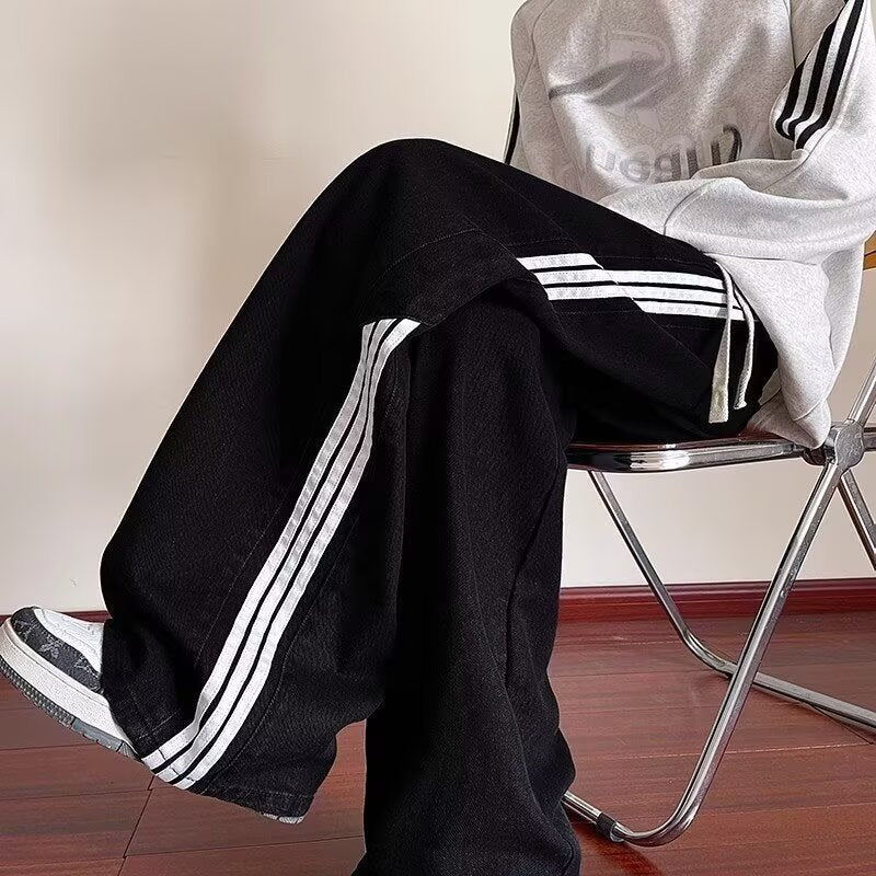 Men's spring and autumn new jeans men's Hong Kong trend brand loose casual wide-leg pants trendy men's pants men's clothing
