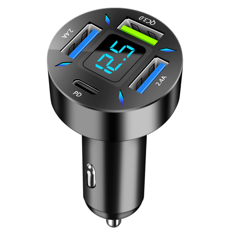 New digital display car charger 4USB 66W fast charging PD mobile phone charger one to four QC3.0 car charger