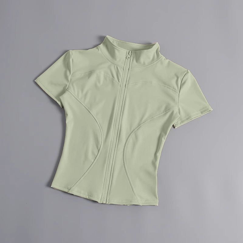 High elastic yoga short-sleeved jacket stand collar zipper tight running sports jacket quick-drying nude fitness short-sleeved women summer