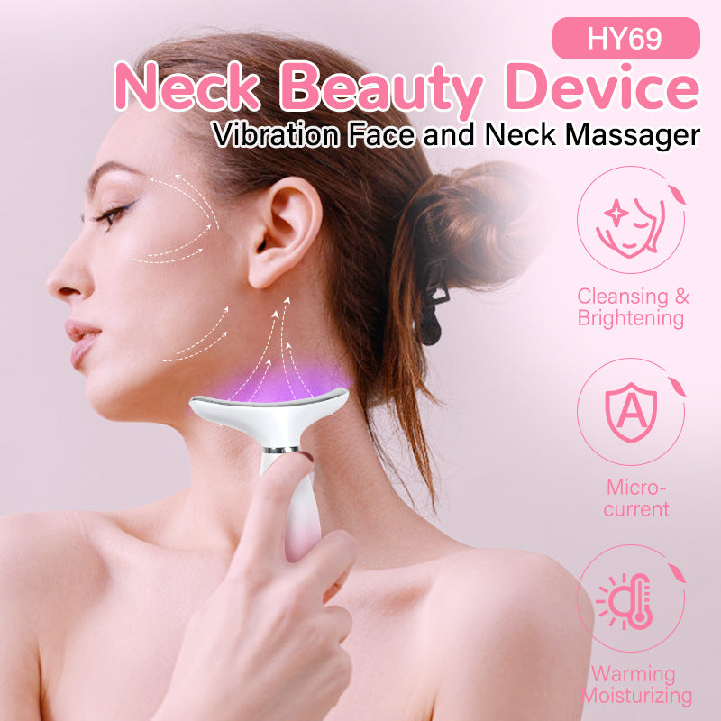 Seven-color light neck beauty instrument screen display massage rechargeable massager home hot compress neck wrinkles 7 modes anti-aging