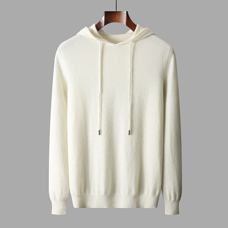 Men's first-line ready-to-wear hoodie pure wool sweater base shirt pullover hoodie business casual solid color sweater