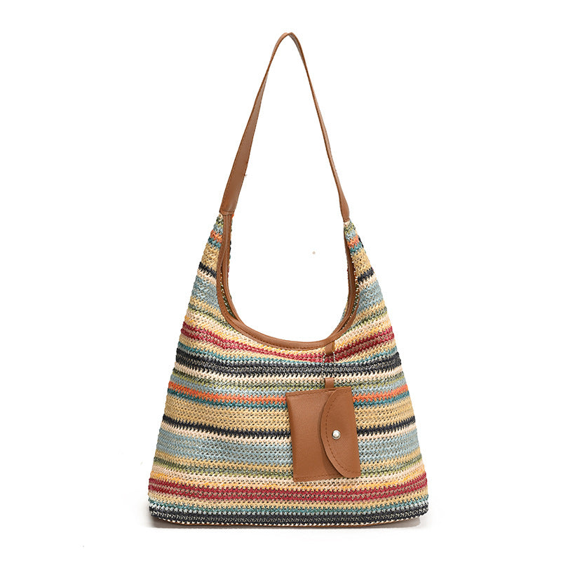 Large capacity hand-woven bag women new fashion commuter tote bag women ins holiday beach bag women