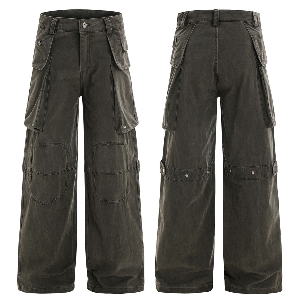 OREETA American retro cleanfit simple high-end overalls men and women street hip-hop distressed casual pants