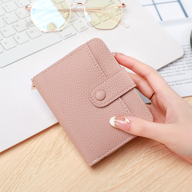 New women's short wallet women's lychee pattern accordion card holder multiple card slots Korean style fashion card holder ID card trend
