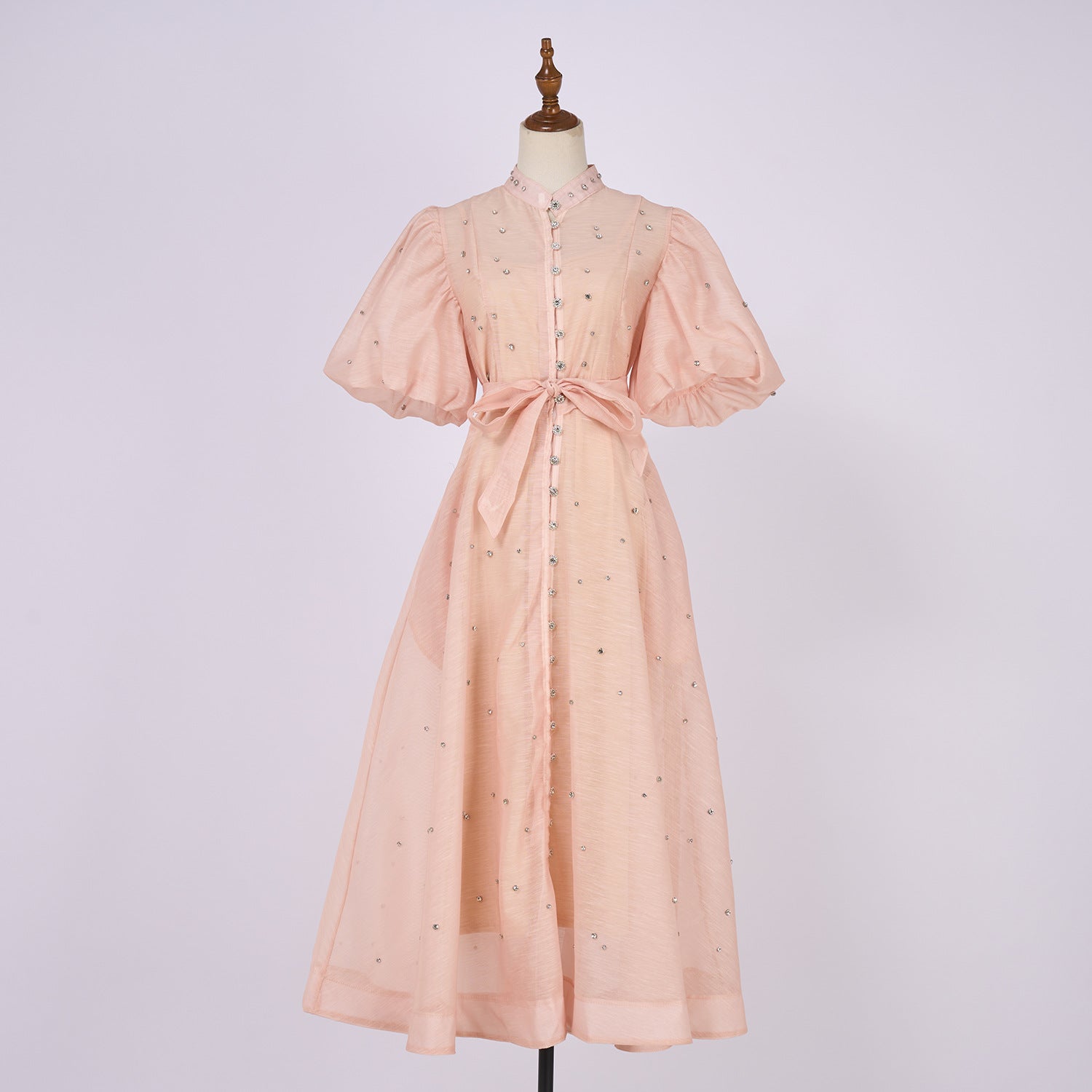 European and American cross-border summer palace style high-end design heavy-duty rhinestone short-sleeved single-breasted dress with suspenders