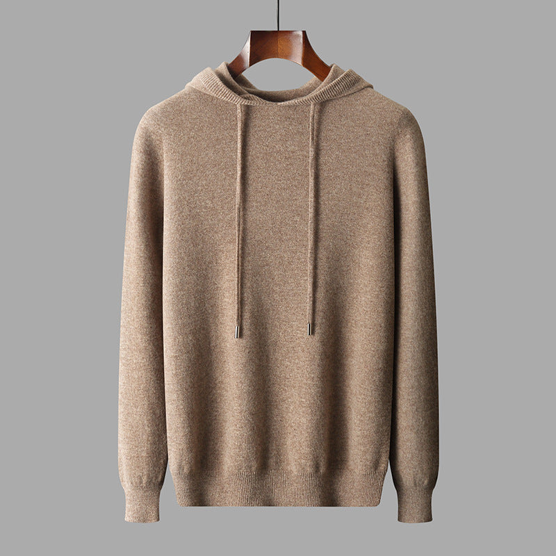 Men's first-line ready-to-wear hoodie pure wool sweater base shirt pullover hoodie business casual solid color sweater