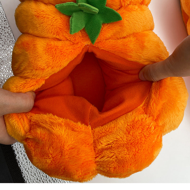 Spot cross-border hot product Halloween Pumpkin Slippers pumpkin plush slippers