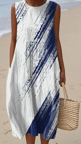 2025 European and American spring and summer new sleeveless casual printed temperament long dress slim small fresh casual dress