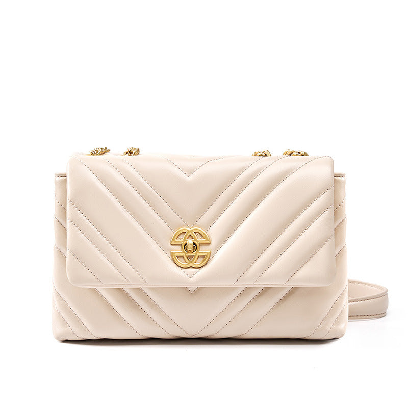 High-grade diamond chain small square bag women 2025 new ladies cowhide underarm bag genuine leather shoulder oblique