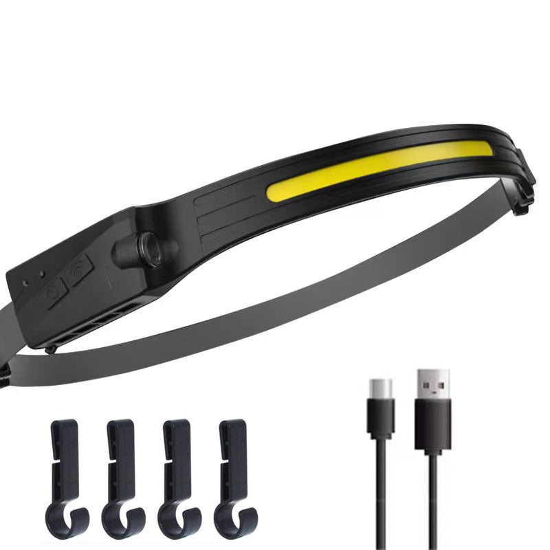 New silicone wave sensor COB headlight outdoor riding light USB charging night running light LED strong light headlight