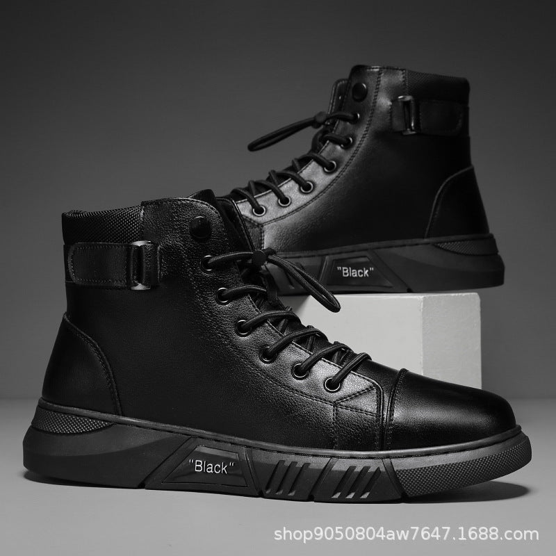 Fashion Martin boots men's high-top men's casual leather boots cross-border hot-selling large size British men's boots plus velvet for warmth
