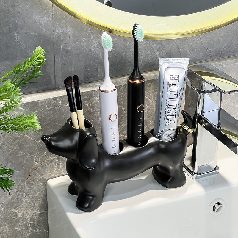Dachshund ceramic electric toothbrush rack storage rack wash basin toothbrush toothpaste makeup brush storage base bracket