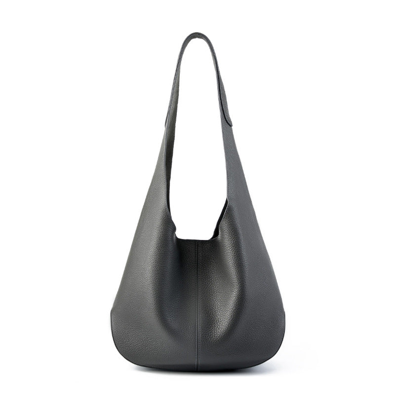 New Korean Internet celebrity women's bag bucket bag large capacity first layer leather tote bag high-end armpit shoulder genuine leather bag